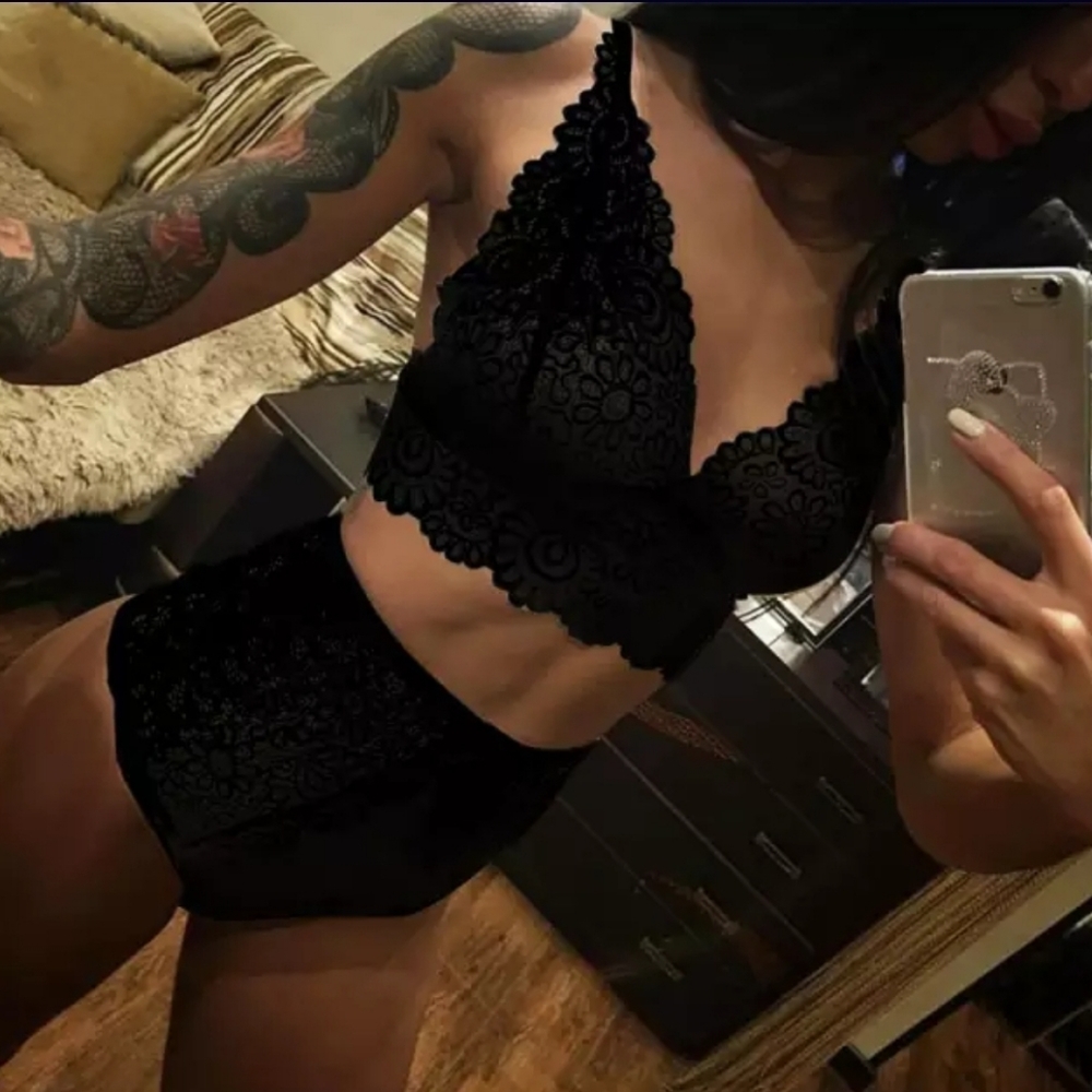 LINGERIE HIGH WAISTED LACE BLACK SLEEP SET